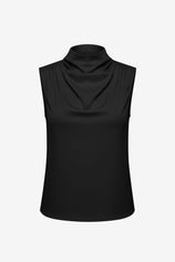 Womens Black Mock Neck Satin Tank Tops | CicyBell