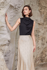Womens Black Mock Neck Satin Tank Tops | CicyBell