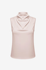 Womens Pink Mock Neck Satin Tank Tops 3
