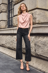 Womens Pink Mock Neck Satin Tank Tops 2