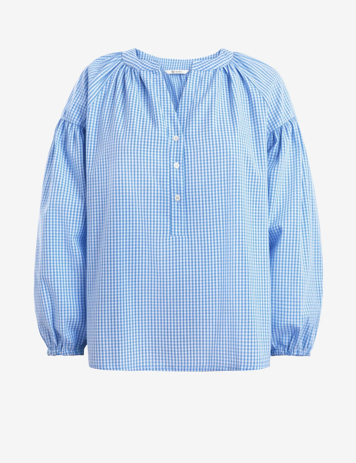 Womens Sky Blue Puff Long Sleeve Blouse 2