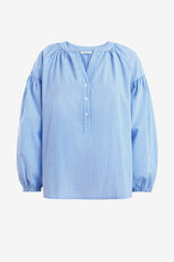 Womens Sky Blue Puff Long Sleeve Blouse 2