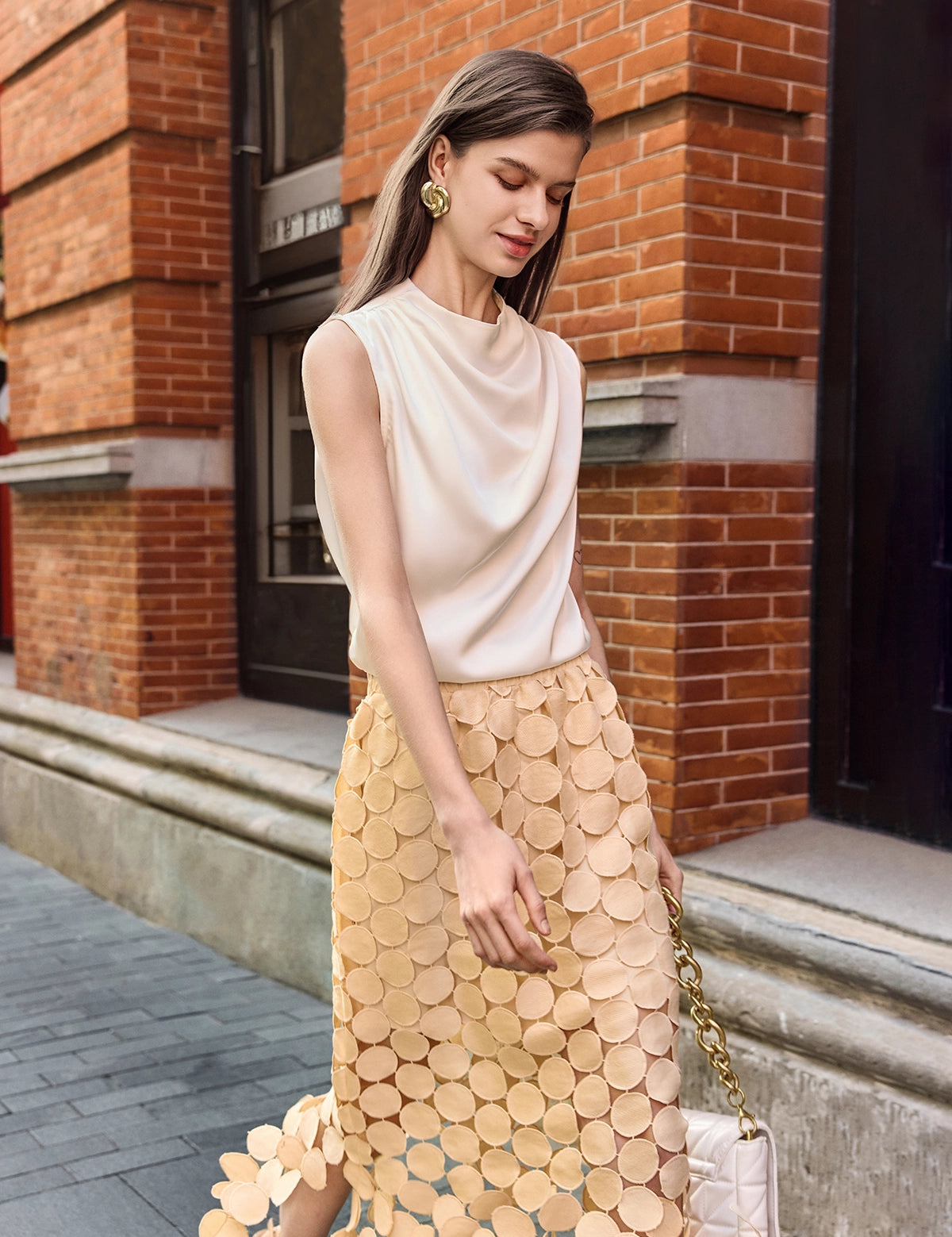 Womens White Mock Neck Satin Tank Tops 1