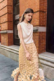 Womens White Mock Neck Satin Tank Tops 1