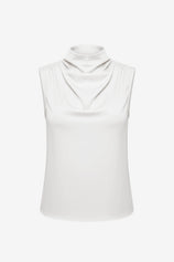Womens White Mock Neck Satin Tank Tops | CicyBell
