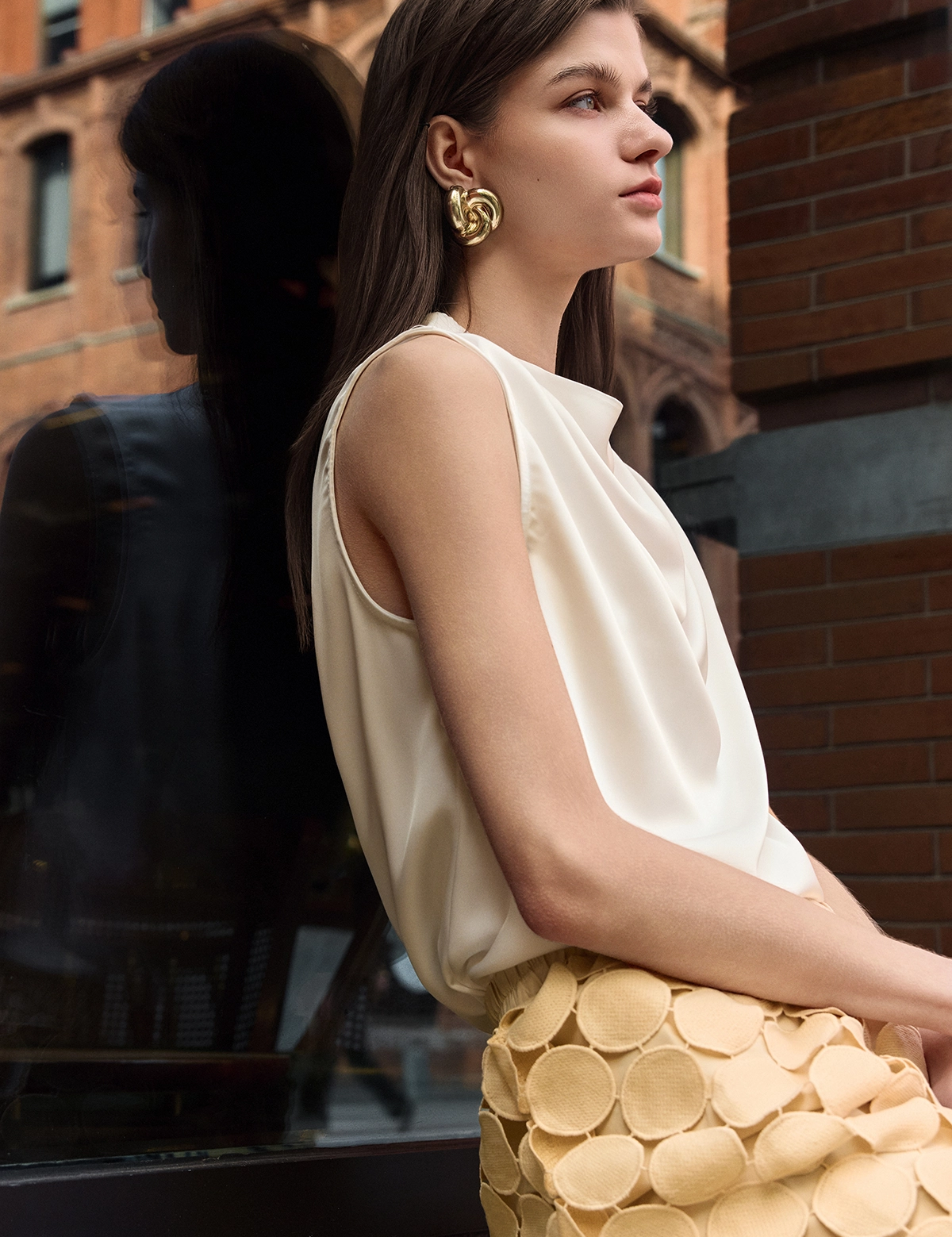 Womens White Mock Neck Satin Tank Tops 2