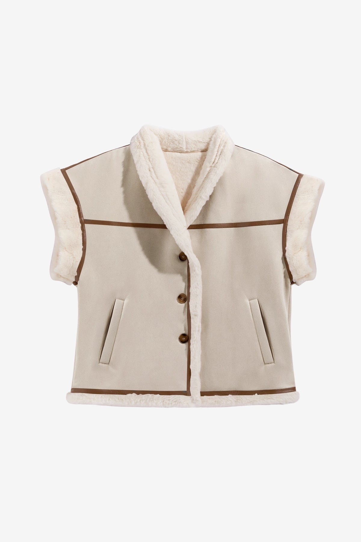 Womens Apricot Suede Sherpa Vest  | CicyBell