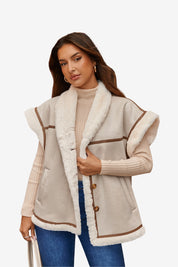 Womens Apricot Suede Sherpa Vest  | CicyBell