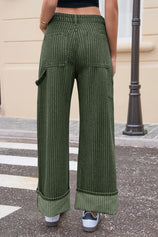Womens Army Green Striped Wide Leg Jeans  | CicyBell
