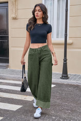 Womens Army Green Striped Wide Leg Jeans  | CicyBell