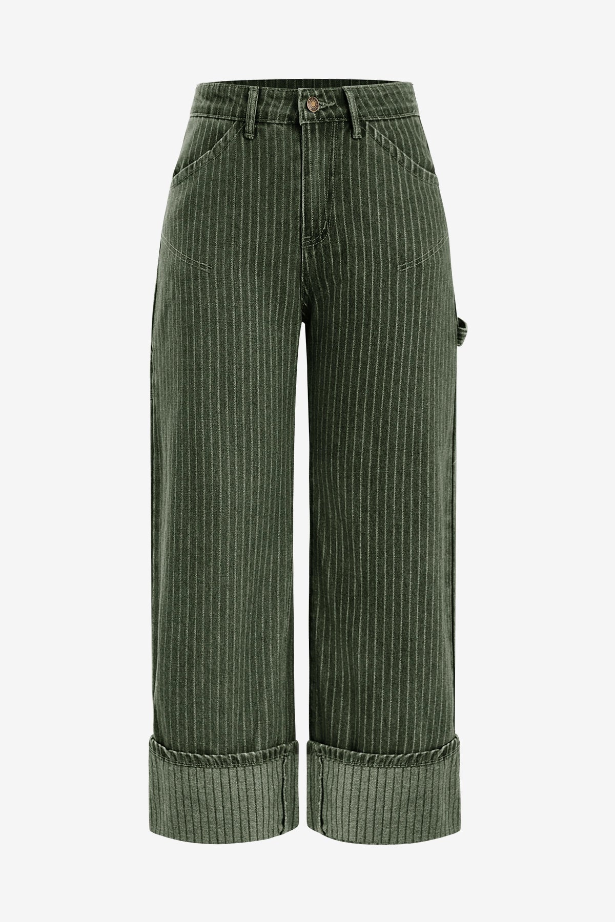 Womens Army Green Striped Wide Leg Jeans  | CicyBell
