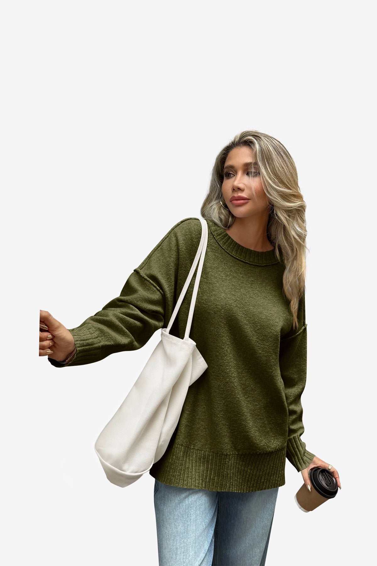 Womens Army Green Casual Long Sleeve Sweaters | CicyBell