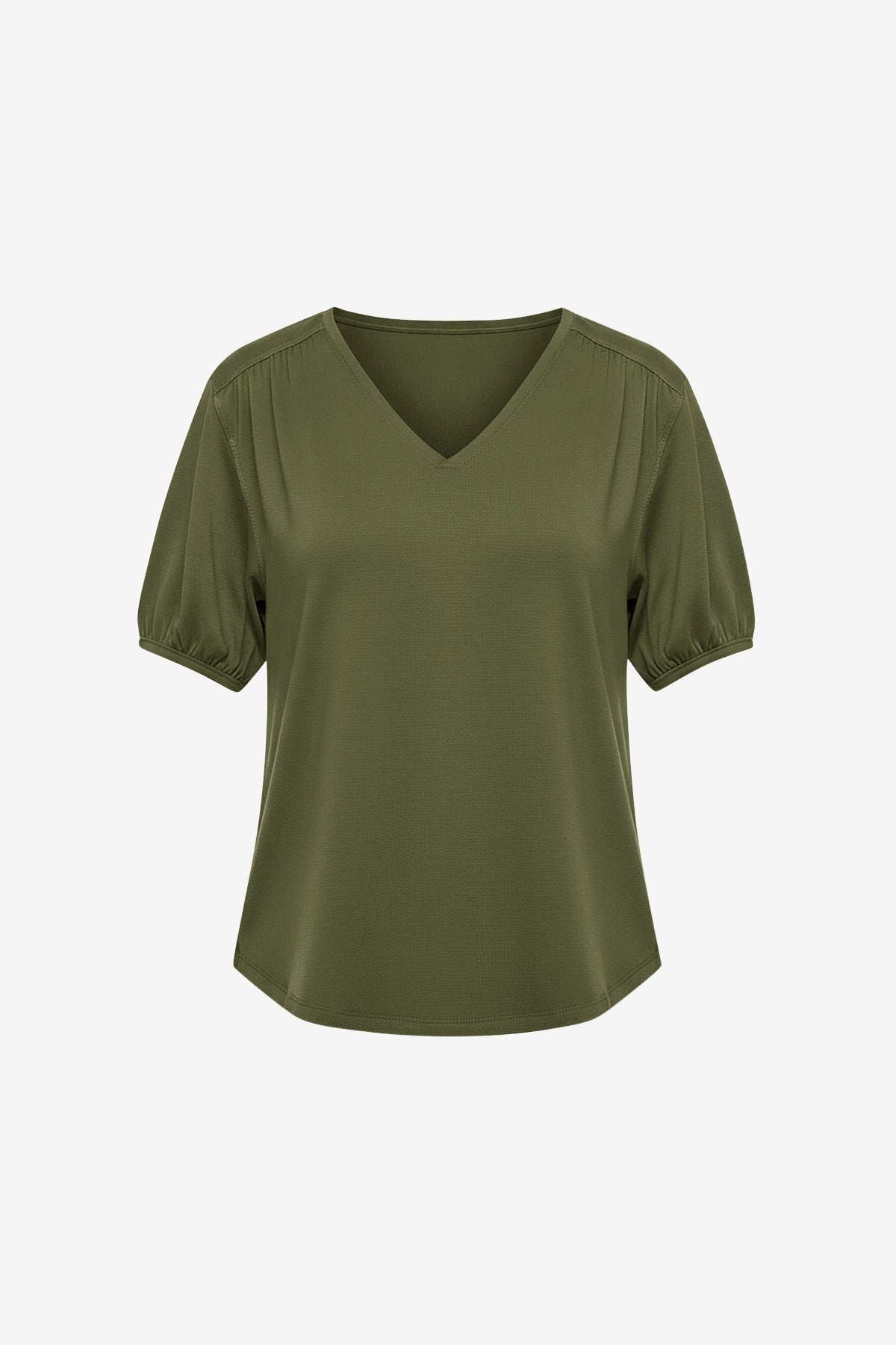 Womens Army Green Summer Puff Short Sleeve T Shirts | CicyBell