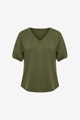 Womens Army Green Summer Puff Short Sleeve T Shirts | CicyBell