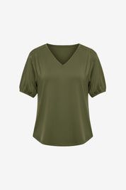 Womens Army Green Summer Puff Short Sleeve T Shirts | CicyBell