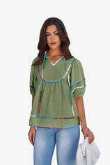 Womens Army Green Summer Babydoll Tops | CicyBell