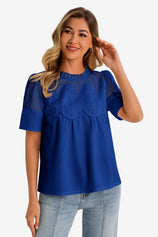 Womens Baby Blue Flowy Lace Blouses | CicyBell