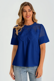 Womens Baby Blue Flowy Lace Blouses | CicyBell