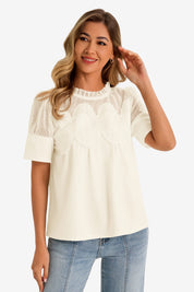 Womens Beige Flowy Lace Blouses | CicyBell