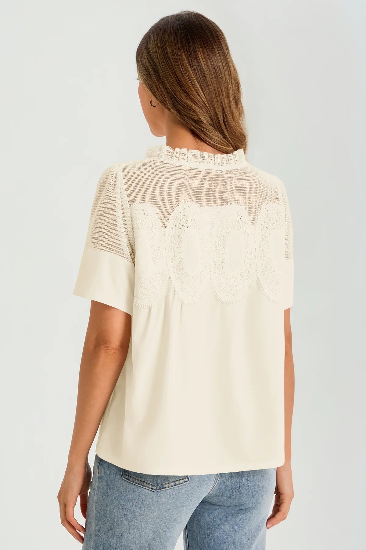 Womens Beige Flowy Lace Blouses | CicyBell