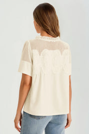 Womens Beige Flowy Lace Blouses | CicyBell