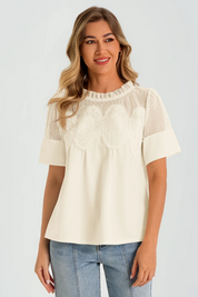 Womens Beige Flowy Lace Blouses | CicyBell