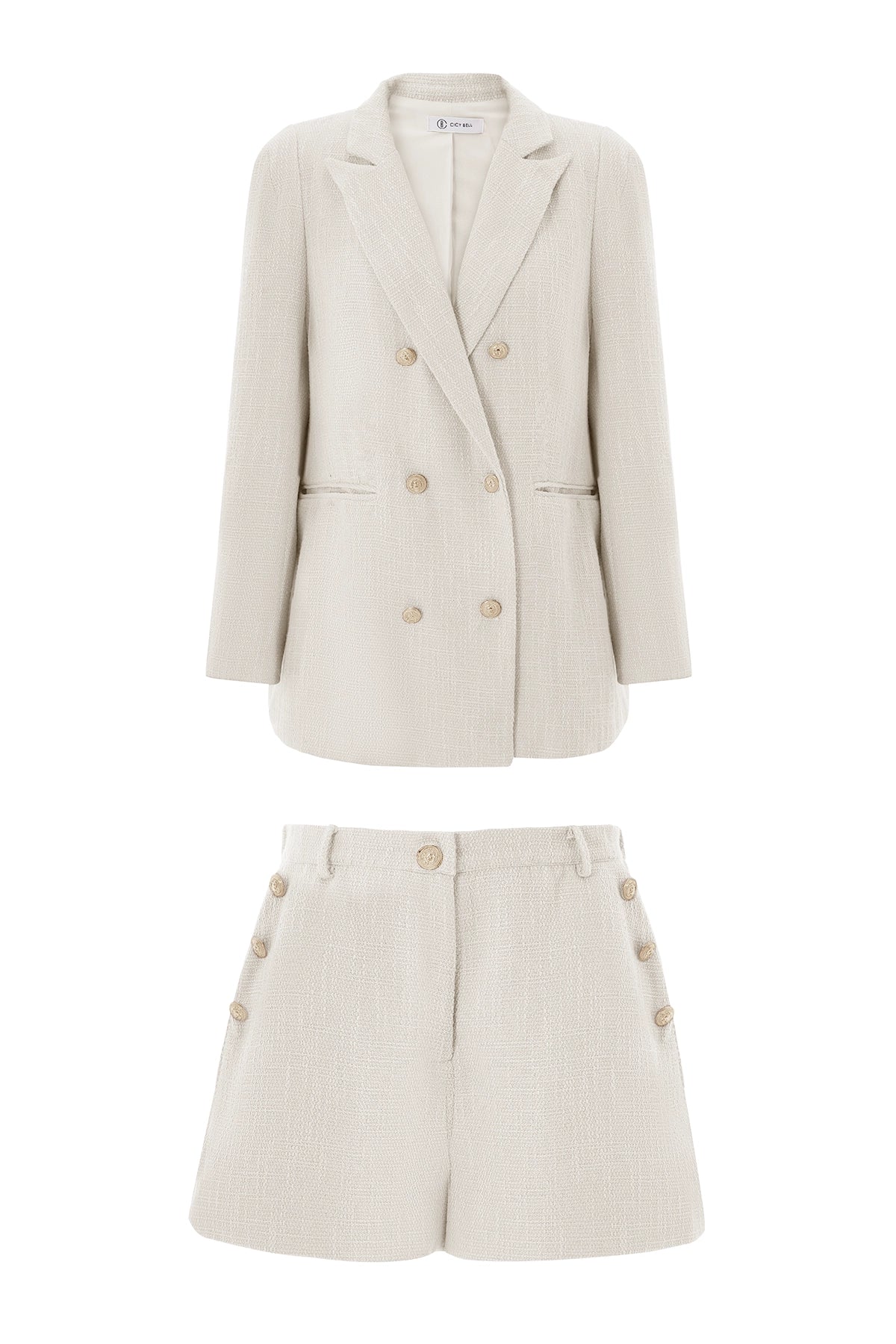 Cicy Bell Womens Beige Tweed Blazer Shorts Sets