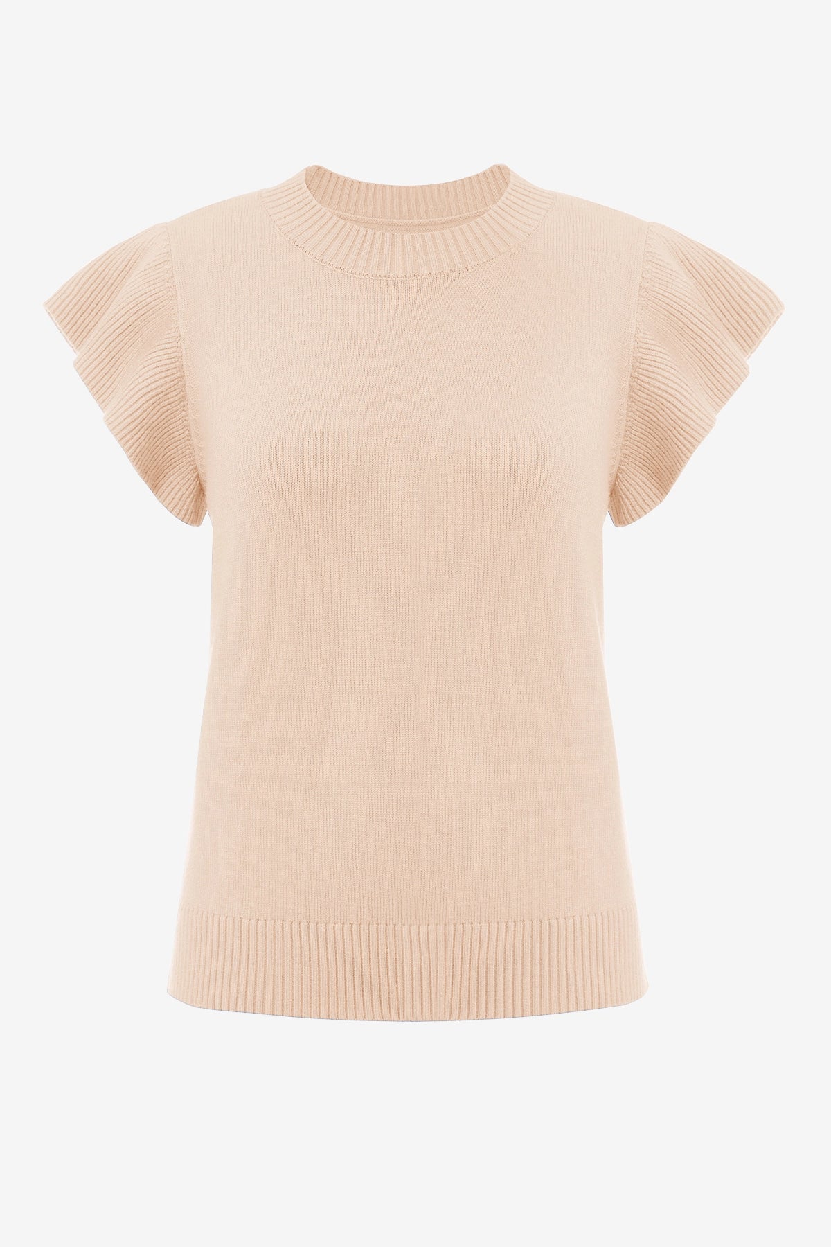 Womens Beige Ruffle Sleeve Cropped Sweaters | CicyBell
