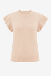 Womens Beige Ruffle Sleeve Cropped Sweaters | CicyBell