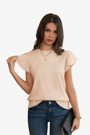 Womens Beige Ruffle Sleeve Cropped Sweaters1