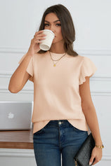 Womens Beige Ruffle Sleeve Cropped Sweaters | CicyBell