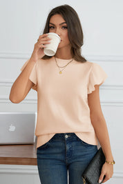 Womens Beige Ruffle Sleeve Cropped Sweaters | CicyBell