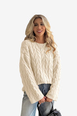 Womens Beige Oversized Cable Knit Sweaters | CicyBell