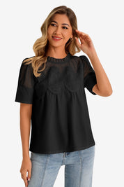Womens Black Flowy Lace Blouses | CicyBell