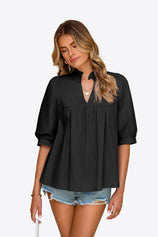 Womens  Black Puff Sleeve V Neck Blouse | CicyBell