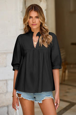 Womens  Black Puff Sleeve V Neck Blouse | CicyBell
