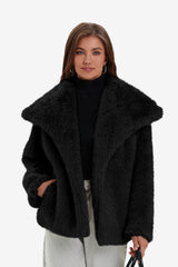 Womens Black Casual Oversized Lapel Jackets | CicyBell