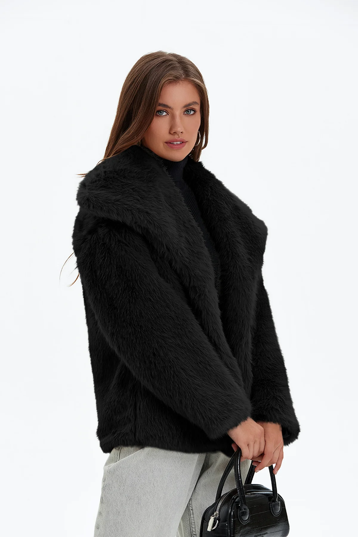 Womens Black Casual Oversized Lapel Jackets | CicyBell