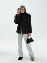 Womens Black Casual Oversized Lapel Jackets | CicyBell