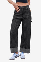 Womens Black Striped Wide Leg Jeans  | CicyBell