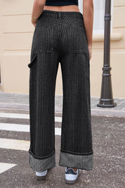Womens Black Striped Wide Leg Jeans  | CicyBell