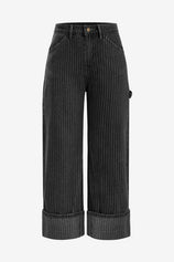 Womens Black Striped Wide Leg Jeans  | CicyBell