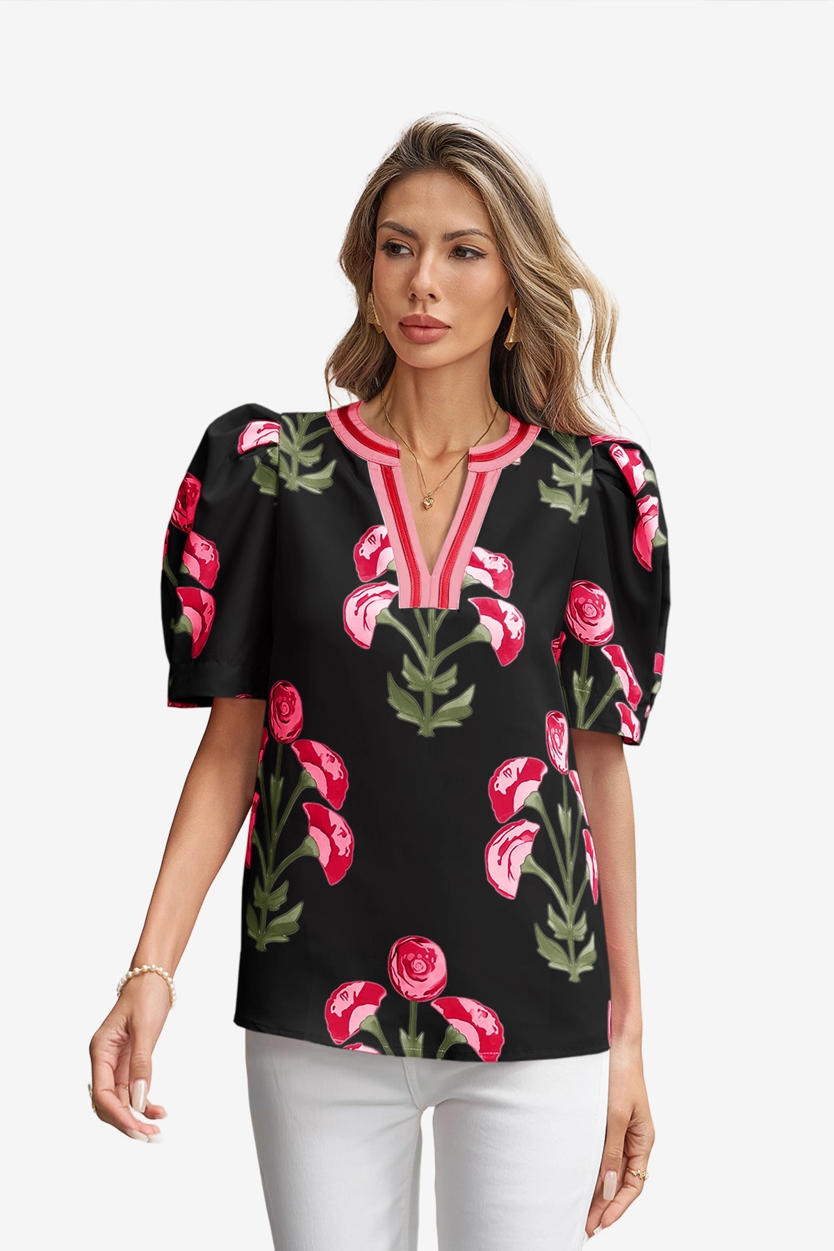 Womens Black Summer Puff Sleeve Blouses  | CicyBell