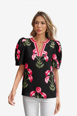 Womens Black Summer Puff Sleeve Blouses  | CicyBell