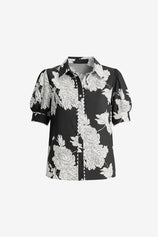 Womens Black Puff Sleeve Button Down Shirts | CicyBell