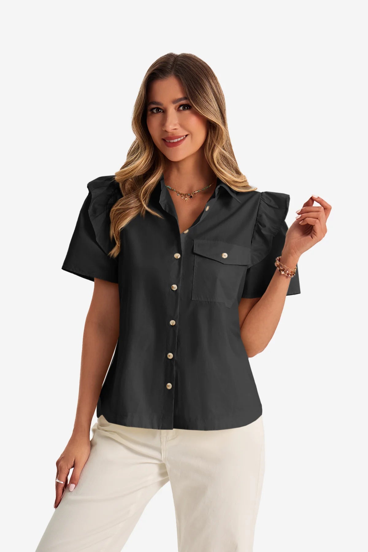 Womens Black Babydoll Button Down Shirts | CicyBell