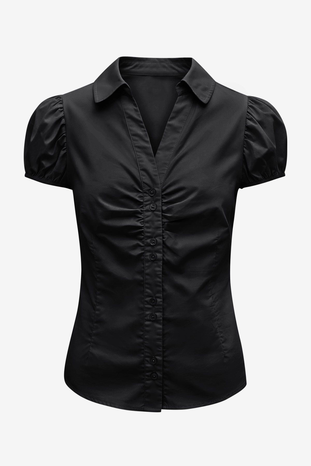 Womens Black Puff Sleeve Button Down Shirts | CicyBell
