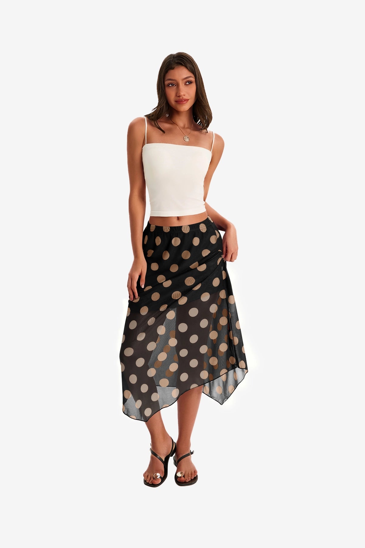 Womens  Black Summer Polka Dots Midi Skirt | CicyBell