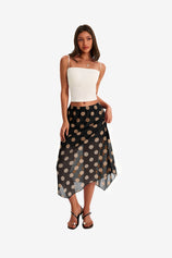 Womens  Black Summer Polka Dots Midi Skirt | CicyBell
