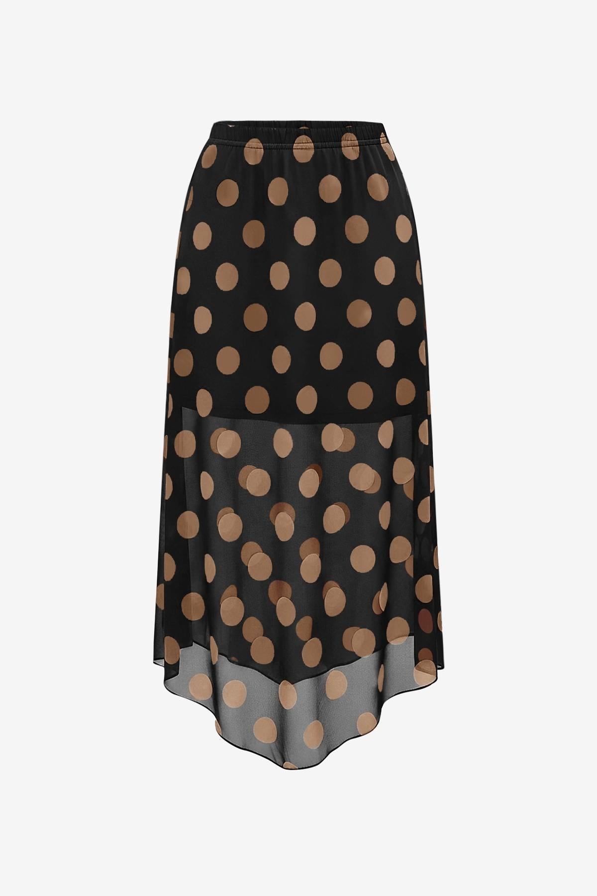Womens  Black Summer Polka Dots Midi Skirt | CicyBell